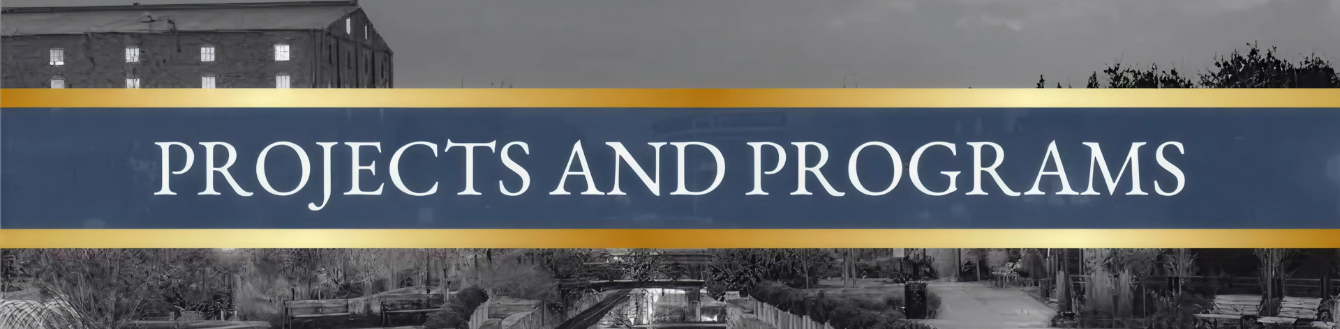 Blue and gold text banner